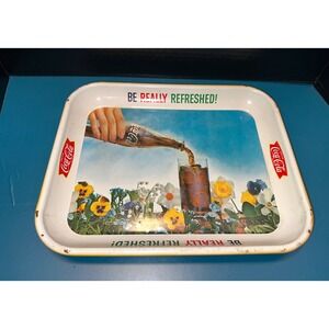 Vintage 1961 Coca Cola "Be Really Refreshed" Pansy Flower Metal Serving Tray‎